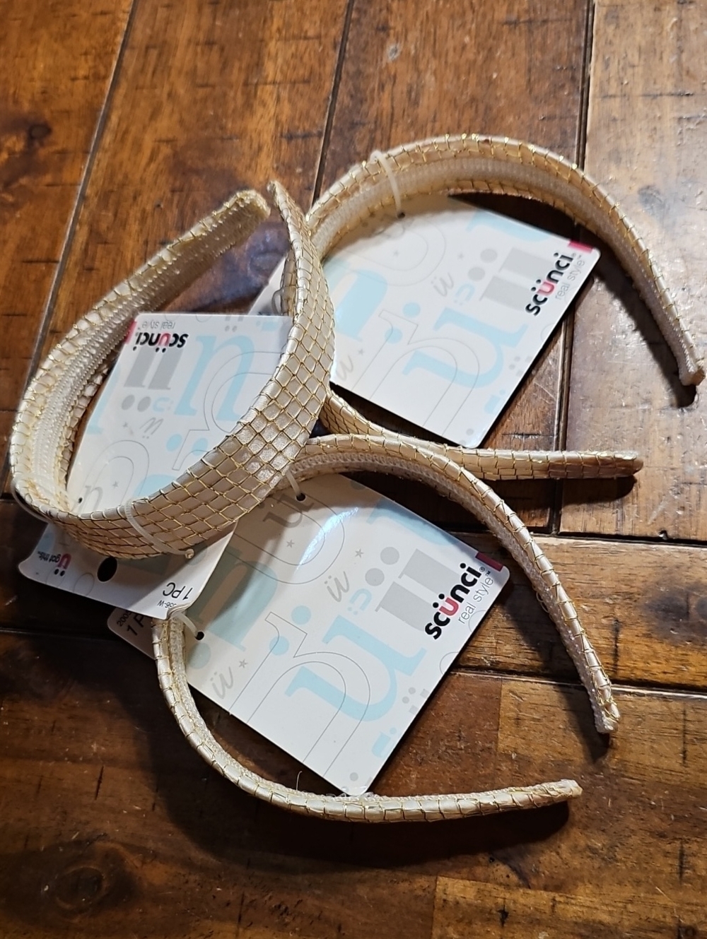 scunci Metallic Beige Woven Headbands (Set of 3)